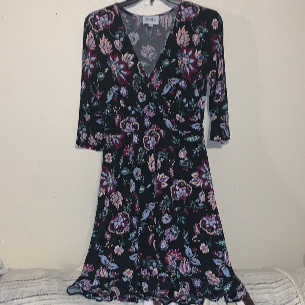 Leota Stitch Fix Floral Knit Faux Wrap Dress Pm Medium Petite 3/4 Sleeve